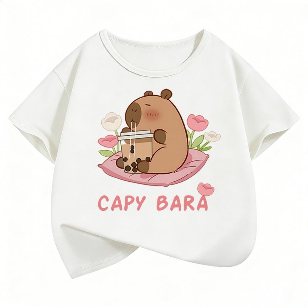 Kawaii Capybara Kids Tshirts Summer Short Sleeve Tees Cartoon Animal Boys Girls Clothes Kawaii Tops Y2K Children T-shirt