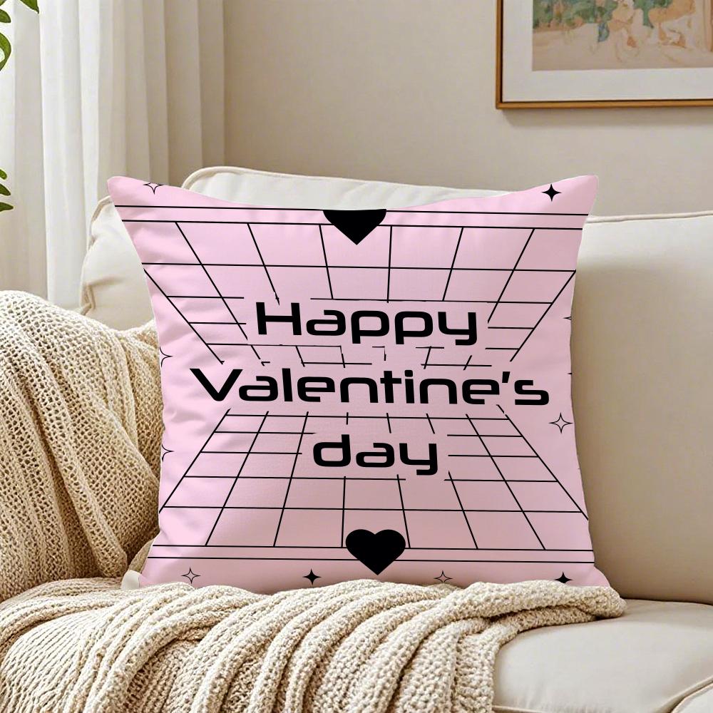 Cute Valentines Day Cushion Cover Linen Pillowcase Soft for Sofa Bed Home Room Decor