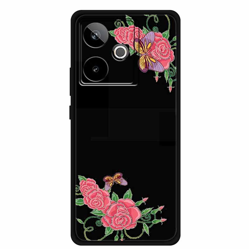 For Realme GT7 GT 7T Case Cute Floral Retro Black Silicone Soft Case Back Cover for Realme GT 7 TPU Funda For Realme GT 7T Coque