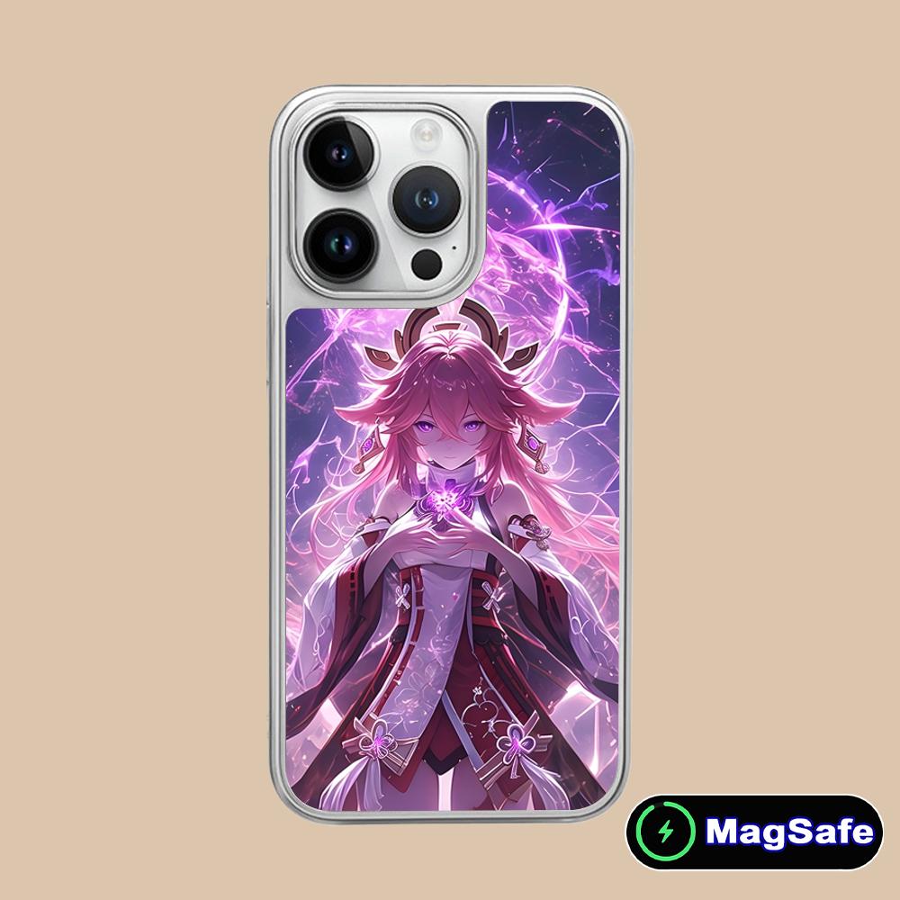 Game GI Miko Silver Plating Magsafe Mobile Phone Case for iPhone 17 16 15 14 13 12 11 Air Pro Max Plus Colorful Cover
