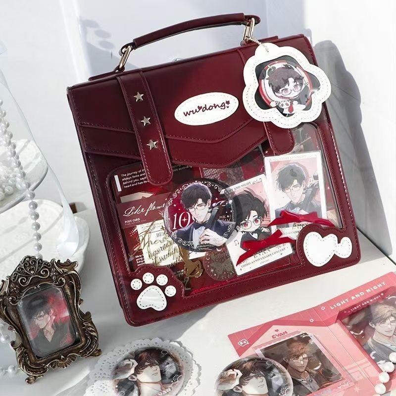 Japanese Sweet Anime Ita Bag Women Girls Badge Transparent Square Backpack Ladies Leather Cartoon Multifunctional Shoulder Bags