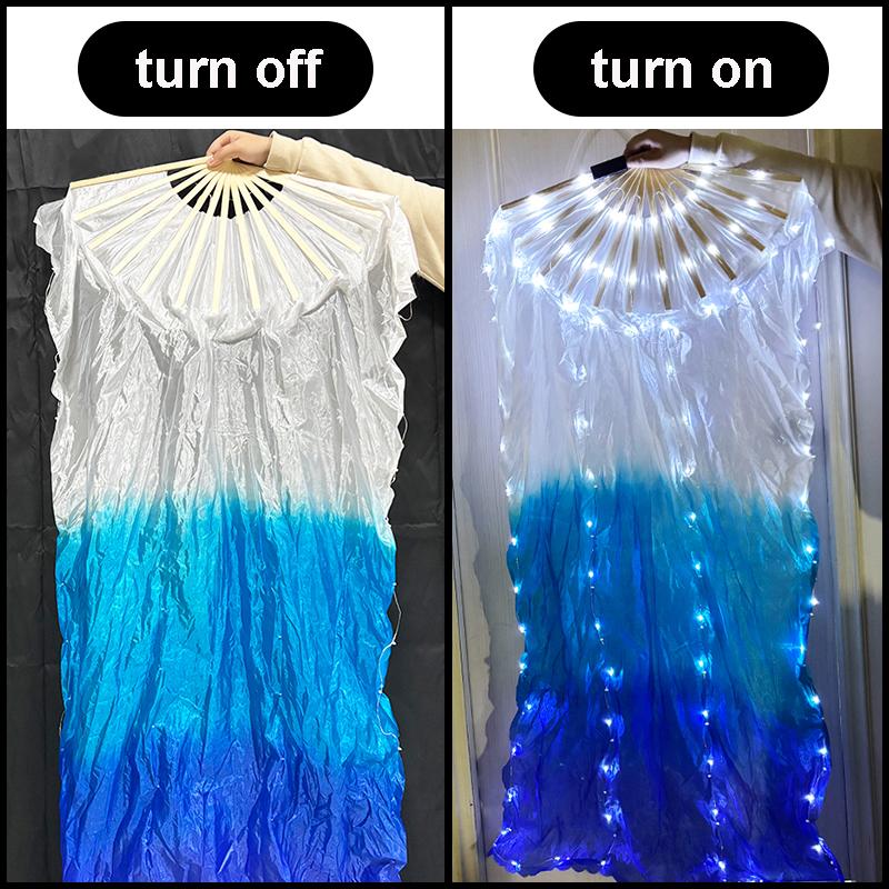 1.5M LED Dance Fan Belly Dance Ballet Fan Women Dance Party Stage Show Props LED Long Silk Fans Glowing Silk Cloth Hand Held Fan