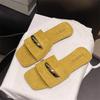 Popular small fragrant cool slippers women's outer wear 2025 summer fashionable versatile metal buckle design one-word flat bottom sandals