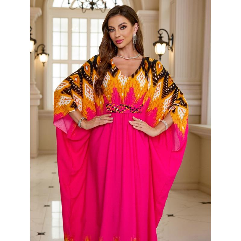 Vestidos casuales holgados con escote en V y manga larga con estampado geométrico de moda para mujer primavera otoño