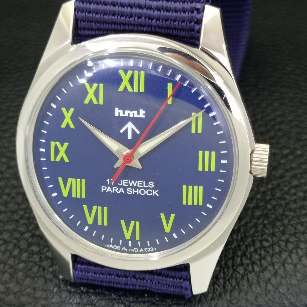 HAND-WINDING VINTAGE HMT INDIAN MENS BLUE COLOR DIAL WATCH a440987-4 HT-a440987