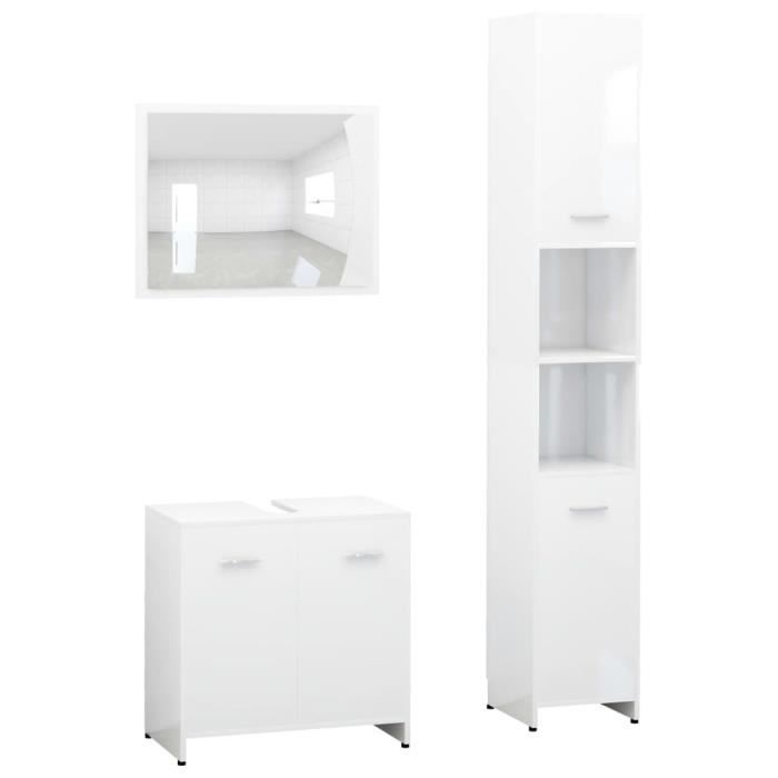 VidaXL Ensemble de meubles de salle de bain 3 pcs Blanc Aggloméré