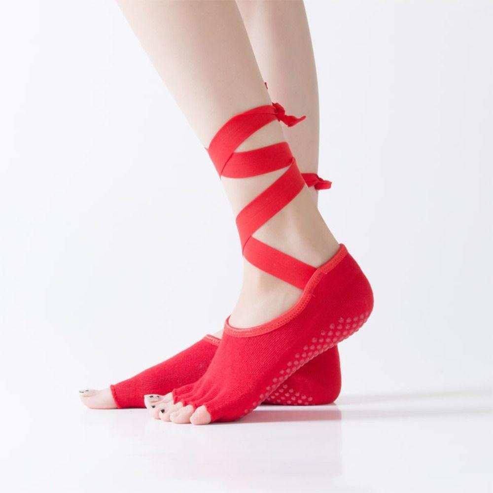 Lace-up Five Fingers Socks Dot Glue Toe Yoga Socks Simple Pilates Socks Women  Women