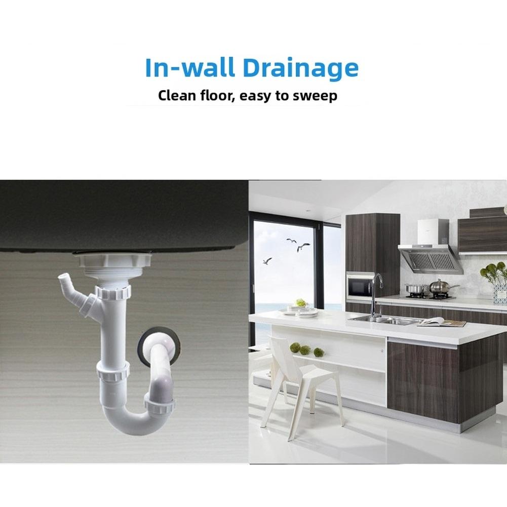 Kitchen Sink Drain Pipe Wall Mounted U-shaped Bend Anti Smell Connects Dishwasher Water 40mm Diameter Plastic Connects To 50mm