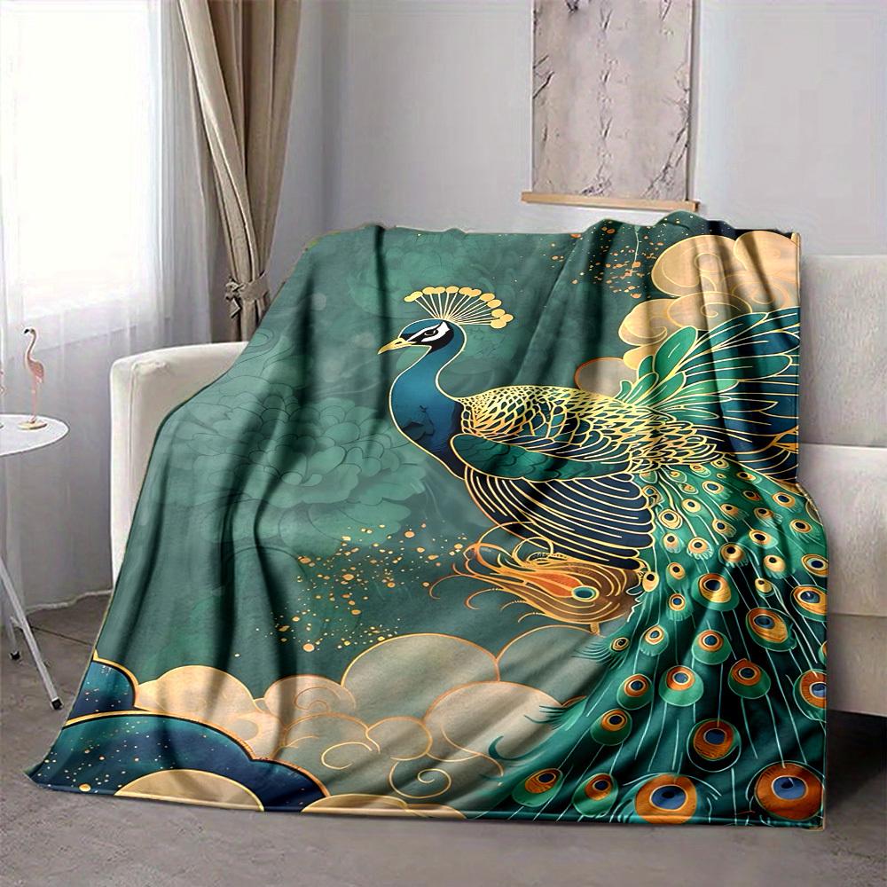 1PC Peacock Feather Pattern Blanket, Soft Warm All-Season Throw for Sofa, Bed, Car, Office, Vibrant Colorful Design, Durable & Cozy Gift for Home Deco