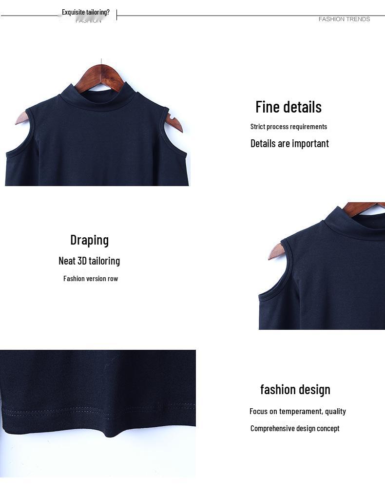 Women's Black Off-Shoulder Slim Fit Long Sleeve Korean Style Top