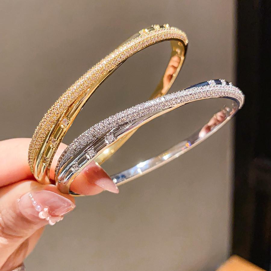 18k Gold Plated Zircon Cross Cuff Bracelet Elegant Jewelry For Fashion Women