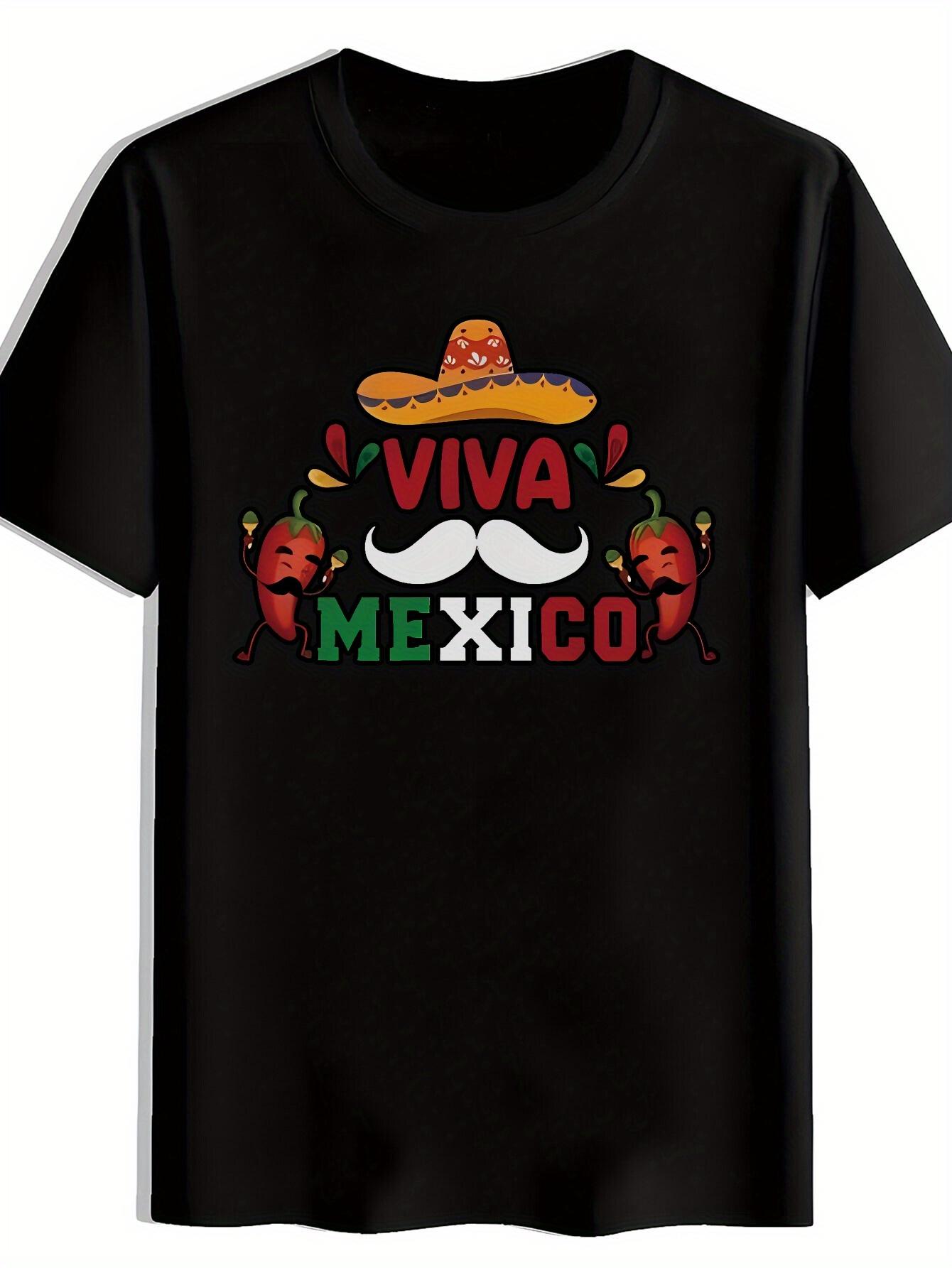 Black T-shirt with Vibrant Mexican Graphic - VIVA MEXICO Design M