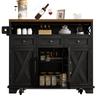 Modern Kitchen Island (118×43-70×98cm) with Wood Grain, Cart with Wheels, Multifunctional Storage, Removable Dividers, Towel Holder, Black