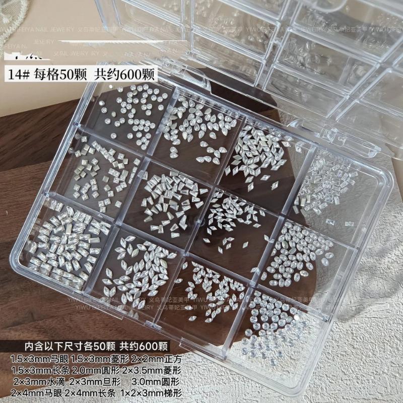 New Nail Drill Mixed 12 Box Flat Shaped Drill Mini Zircon Ice Transparent White Horse Eye Water Drop Mixed