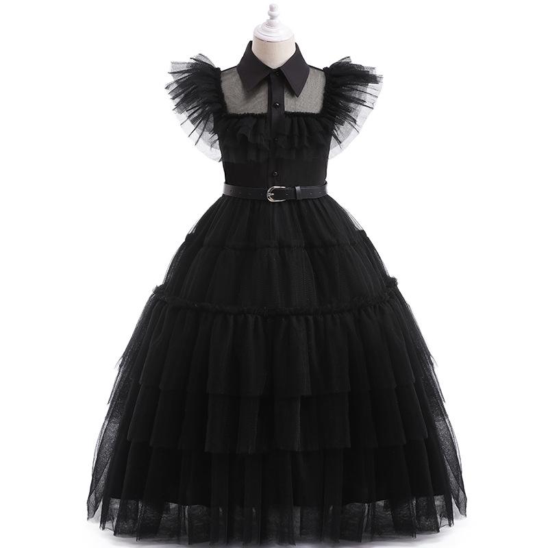 

Popular Girls Addams Family Wednesday Cosplay Dress with Puff Sleeves and Waist-Cinching Design 160 cm