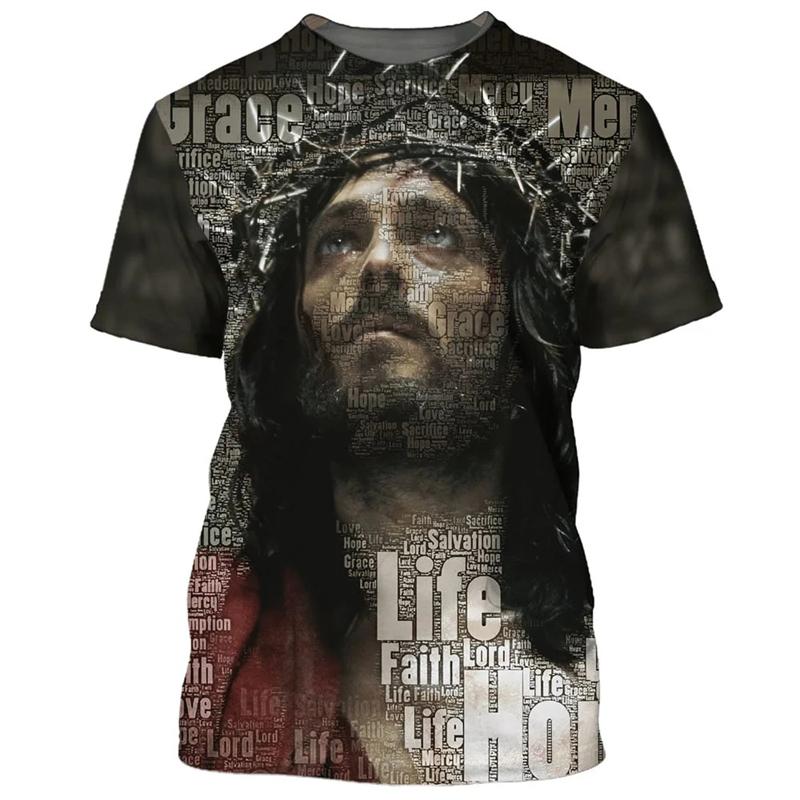 Vintage Men's T Shirts 3D Print Jesus Graphic T-shirt Round Neck Oversized Men Clothing Unisex Harajuku Short Sleeve Women Tee