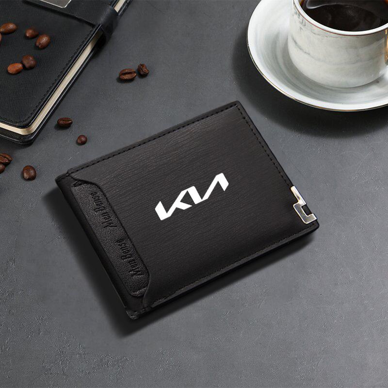 PODV6 Leather Credit Card Purse Portable Holder Car Emblem Wallet For Kia Rio K5 K9 Ceed Sportage Cerato Soul Sorento Picanto Optima