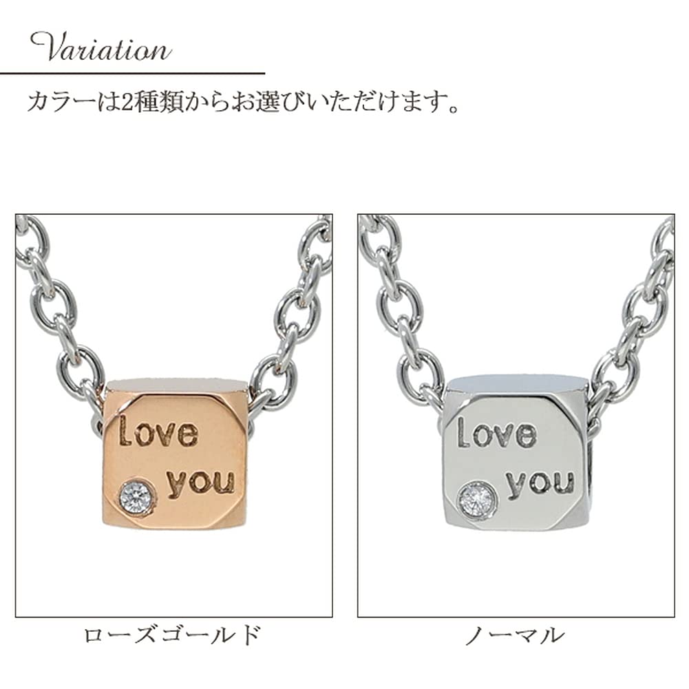 [Shinjuku Gin No Kura] Square Message Zirconia Surgical Stainless Steel Necklace, Normal, Women's Pendant, Hypoallergenic