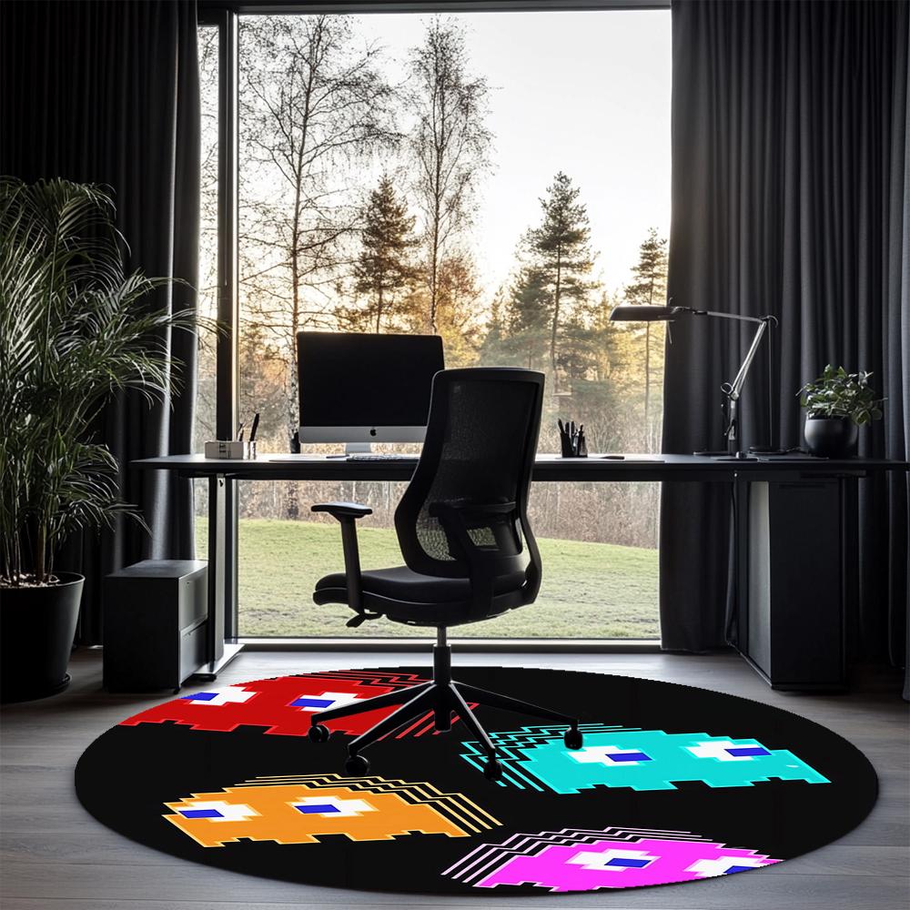 Pac Man Printed Round Rug Carpet Chair Rug Area Rug Entryway Doormats,for Office Chair Living Room Bedroom Kitchen Room.