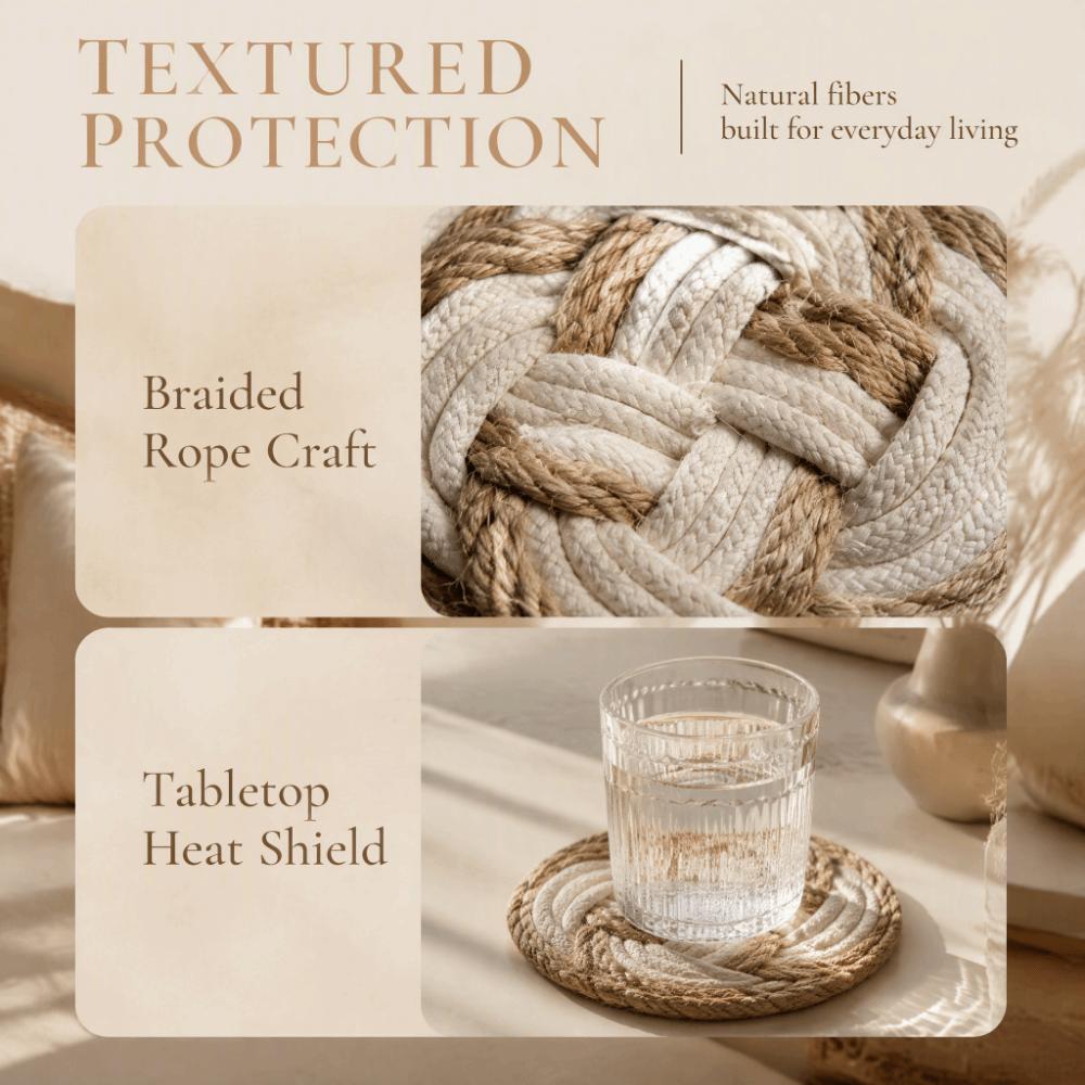 4pcs Braided Design Woven Drink Coasters Round Shape Cotton Coasters For Daily Household Use