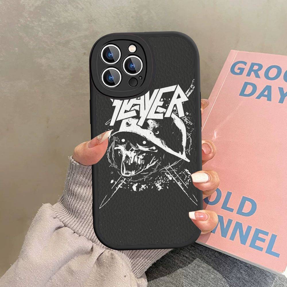 1pc Heavy Metal S-slayer Band Phone Case Hard Leather For IPhone 16 15 14 13 12 Mini 11 14 Pro Max Xs X Xr 7 8 Plus Fundas