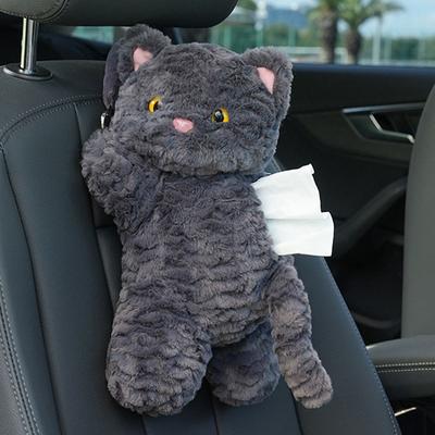 Cartoon Hanging Paper Organizer Creative Black Cat Shaped Plush Tissue Box Dispenser Zipper Closure Hangable Towel Paper Holder