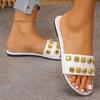 Fashion Plus Size Flat Slippers Women's Fashion Round Toe Open Toe Rivet Soft Sole Anti-Slip Wear-Resistant Roman Shoes