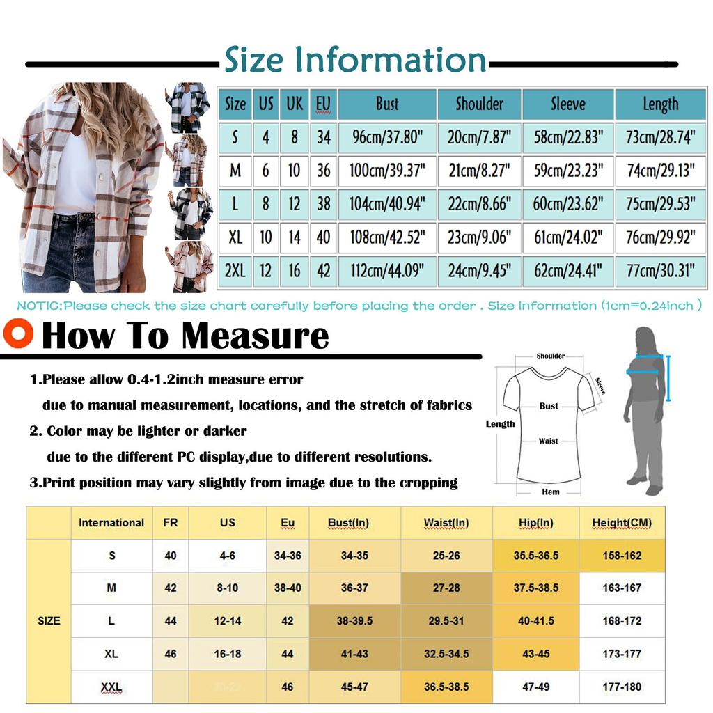 Women's  And Winter Fashion Loose Plaid Print Pocket Long Sleeve Jacket
