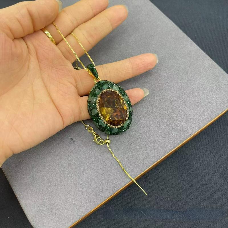 Natural Turkish Color-changing Stone Set with Green Rhinestone 4-piece Jewelry Exquisite Fashion Women's Party Accessories