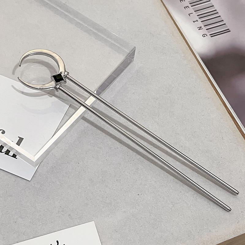 National Tide New Chinese Hairpin Liquid Metal Butterfly Hairpin Crescent Set Diamonds Vintage Bamboo Joints Tassel Hairpin Coiffure Hairpin