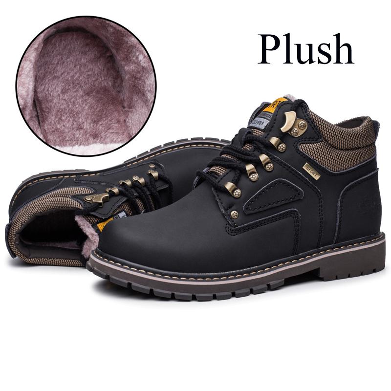 Winter Men Ankle Work Shoes Boots Leather Outdoor Working Shoes Plush Warm Werkschoenen Botines Hombre