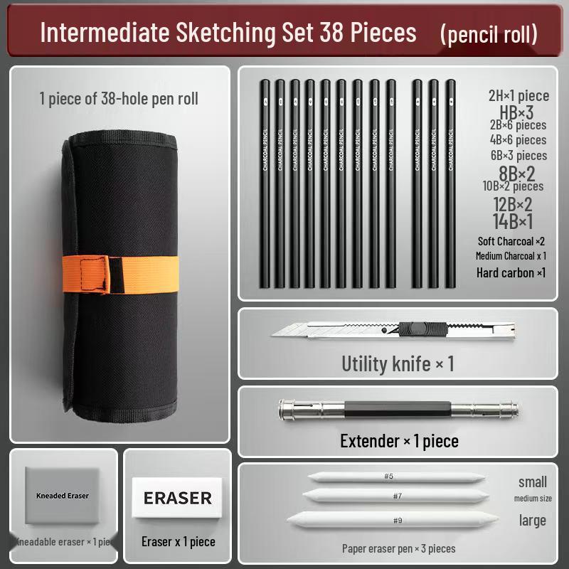 Art Student Sketching Pencil Set - Quick Sketch 2B & Charcoal for Beginners
