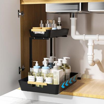 Under-sink Organizer Adjustable Double Layer Under-sink Storage Rack with Slide-out Drawers for Bathroom Cabinet Organization