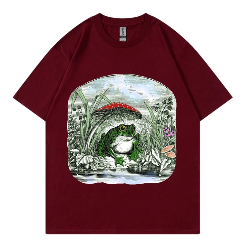 New Unisexs and Unisexs Tshirt Anime Mushroom and Frog Pattern Printing Casual Cartoon Short Sleeve Tshirt Round Neck Ba M