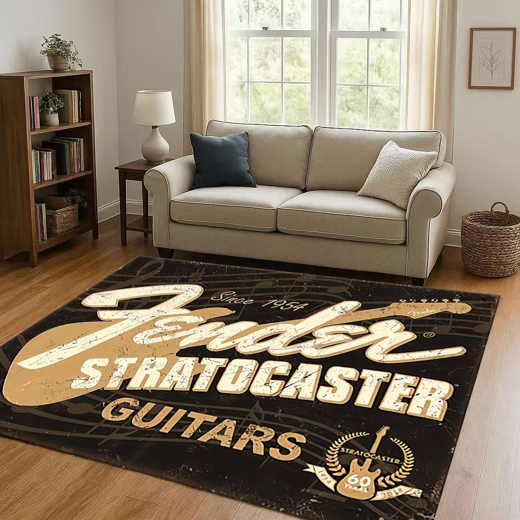 3D F Fender Guitar Musical Instrument Sign Living Room Non Slip Area Rug Carpet for Bedroom Sofa,Easy Clean Home Decor Doormat