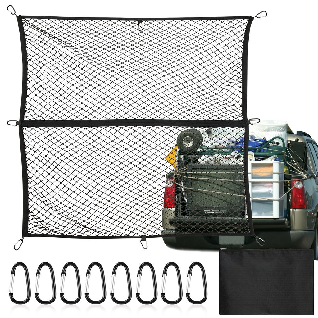 Cargo Net for Pickup Truck Bed Travel Luggage Net Mesh with  8 Metal Carabiners Stretches to 7.0' x 6.5' Truck Bed Accessories