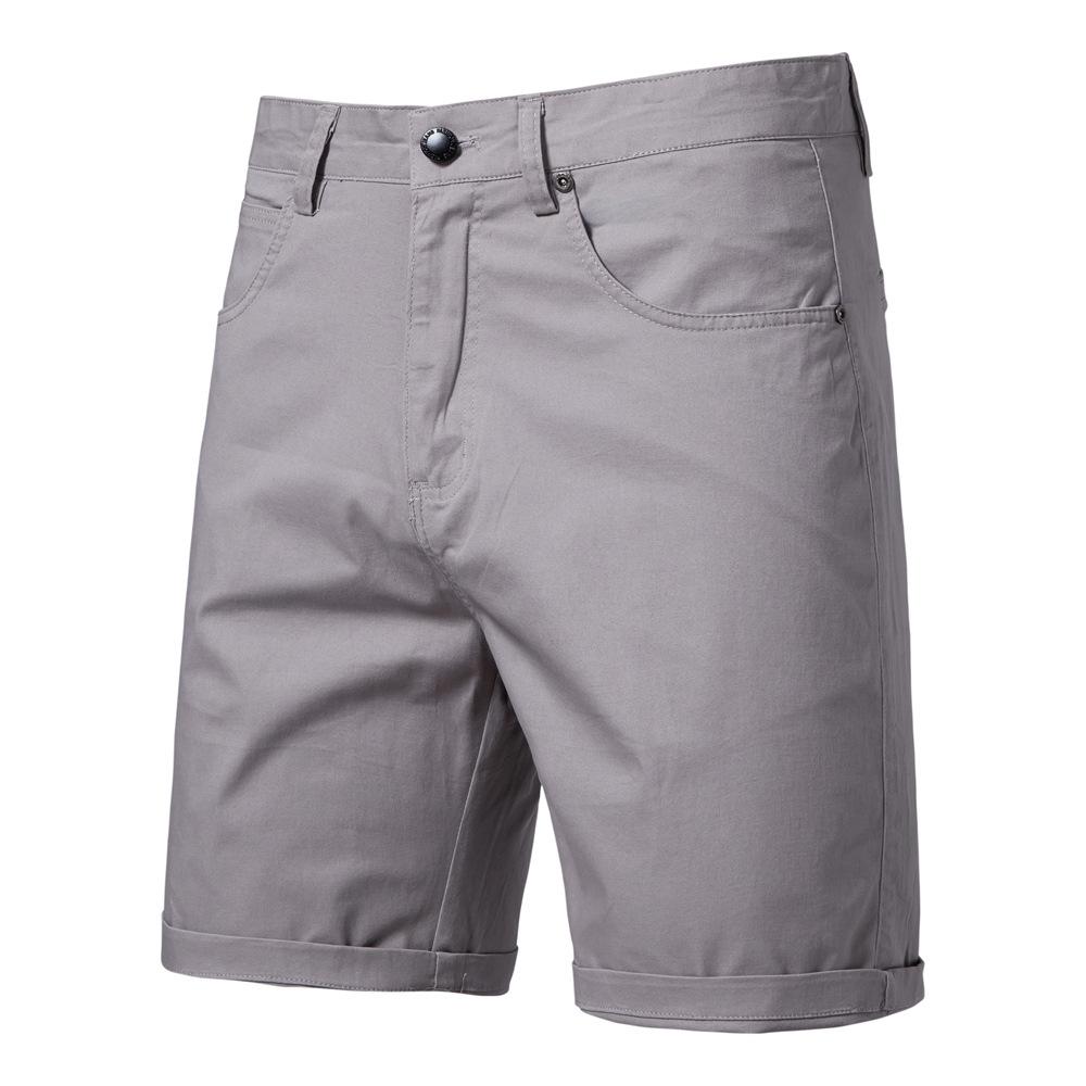 Summer Casual Shorts Straight Leg Slim Fit Five Quarter Length Pants Solid Color Men's Shorts