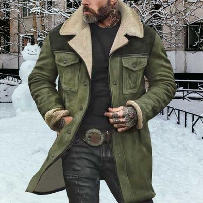 Herrenjacke, großes Plüsch-Revers, lange Ärmel, Vintage-Wildlederjacke mit Taschen