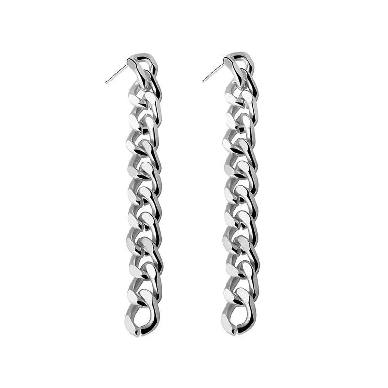 Women Minimalist Gold Silver Hollow Chain Long Dangle Earrings Fashionable Personality Jewelry
