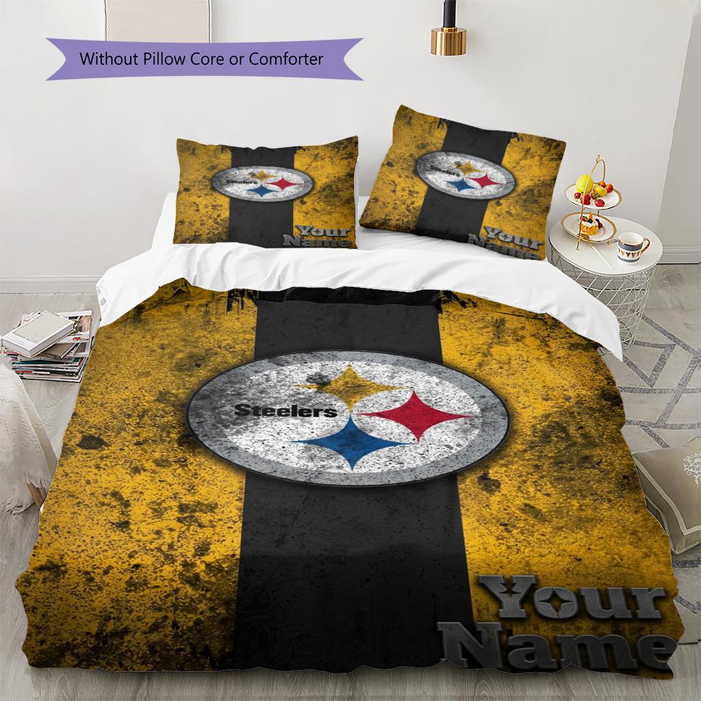 Naam Op Maat Pittsburgh Steelers Patroon Beddengoed Set Dekbedovertrek Kussensloop Huisdecoratie Cadeau (1 dekbedovertrek + 2 kussenslopen, zonder binnenkussen)