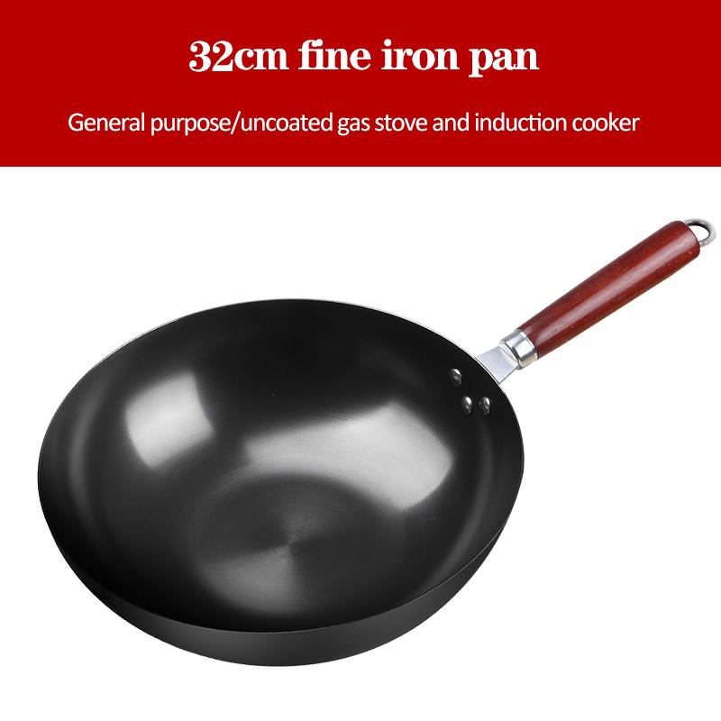 Haushalts-Handgefertigter Eisen-Wok 28cm/30cm/32cm/34cm Ohne Beschichtung Antihaft-Pfanne Bratpfanne Gas- und Induktionsherd Küchengeschirr