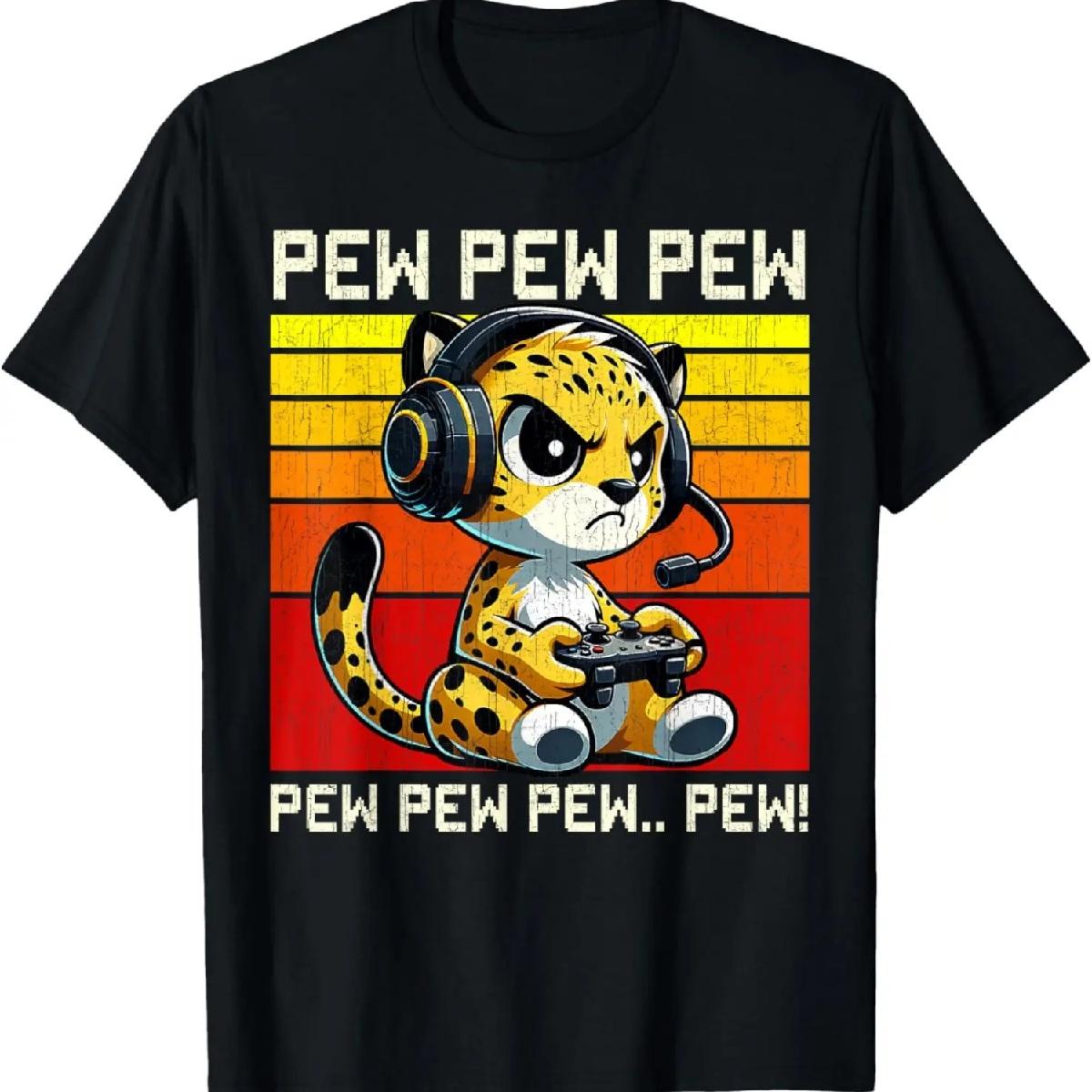 Футболка Cheetah Gamer Pew Забавные Видеоигры Винтаж Мальчики Мужчины Девочки S