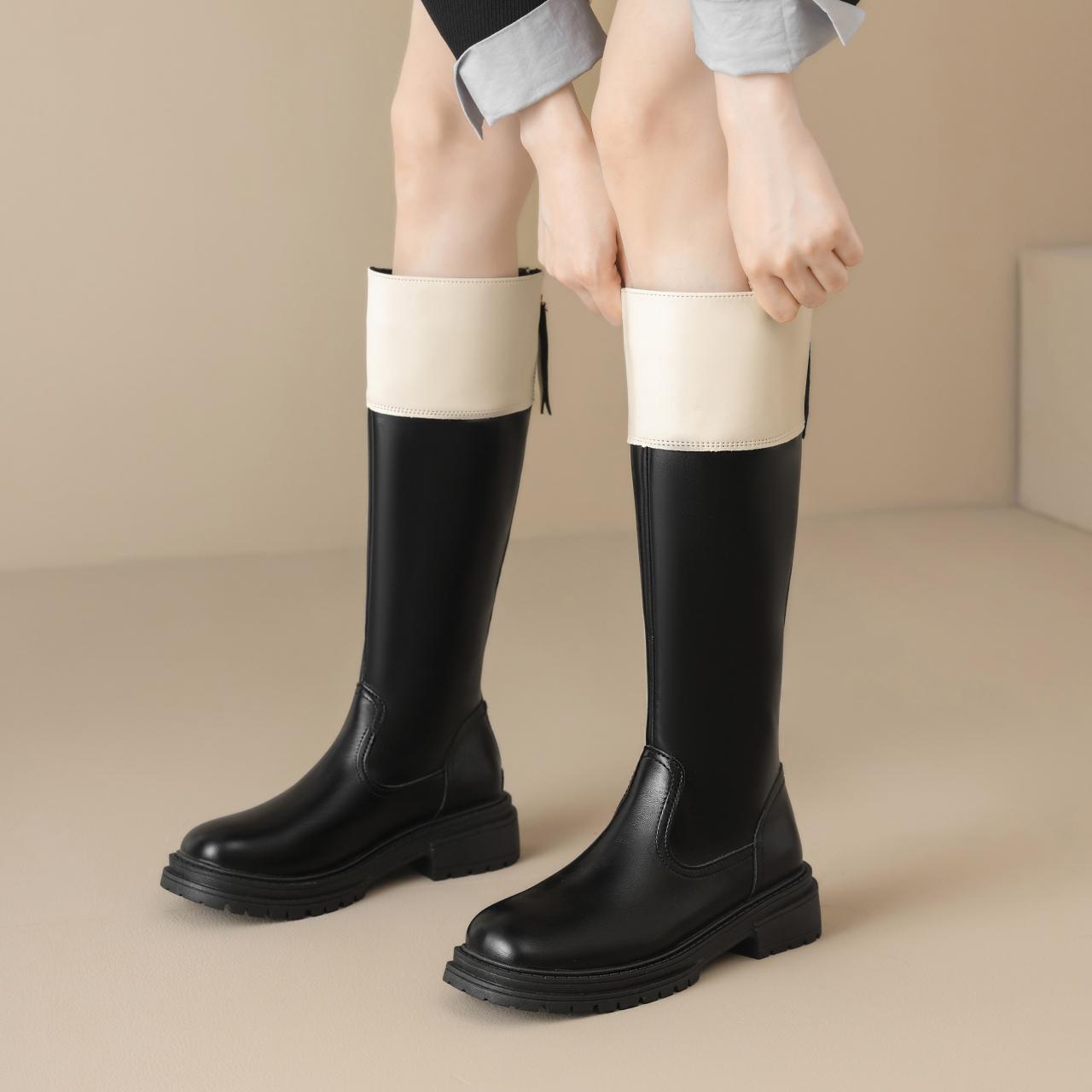 

Fashion New Autumn Cowboy Boots For Women Fashion Slip On Pipe Boots Female Square High Heel Winter Long barreled knight women s boots 35 бежевый