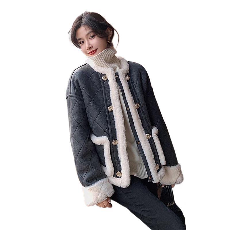 2025 Women's Lambswool Leather-Suede Motorcycle Jacket - Winter Small Fragrance Style