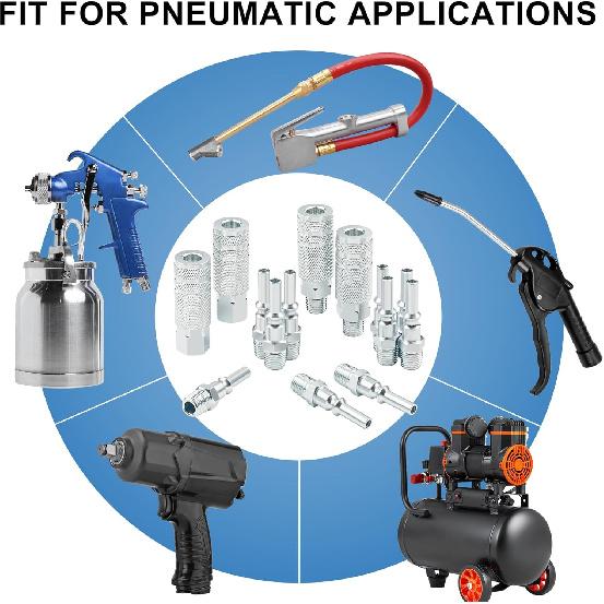 Lincoln L-style Air Hose Fittings, 1/4 In. Steel Male and Female Couplers with Male Plugs 14 Pieces Compressor Accessories Quick Connect Fittings