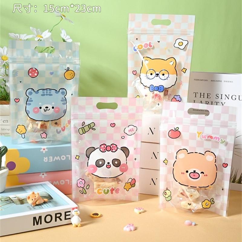 50Pcs Cartoon Animal Plastic Bags Snowflake Crisp Cookies Nougat Portable Ziplock Self Sealing Party Gift Packaging