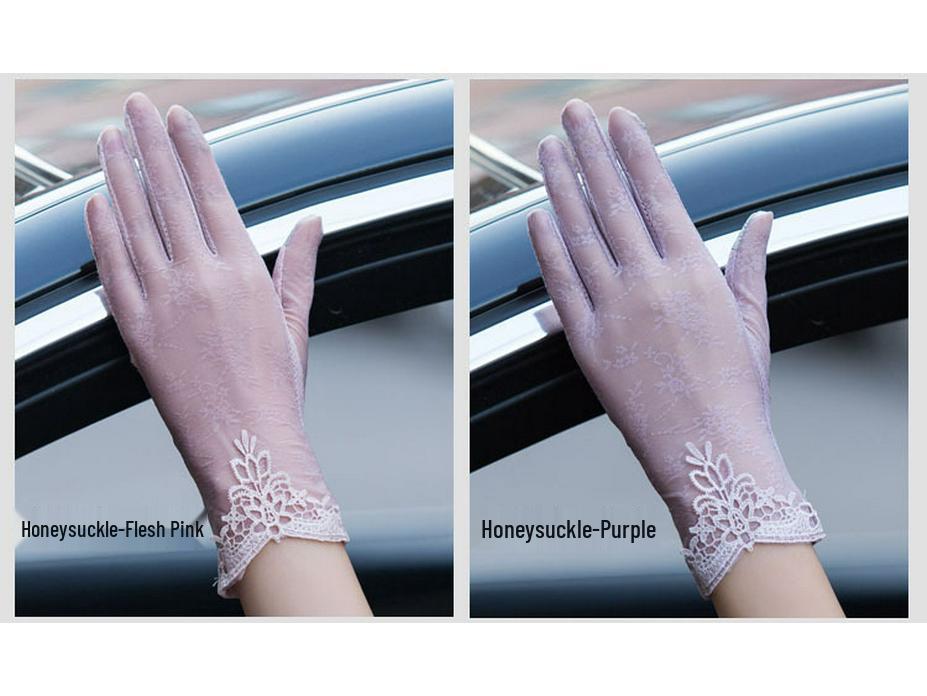 Women's Summer Sun Protection Ice Silk Touch Screen Lace Gloves - Short, Breathable, Anti-Slip, Full Finger for Driving