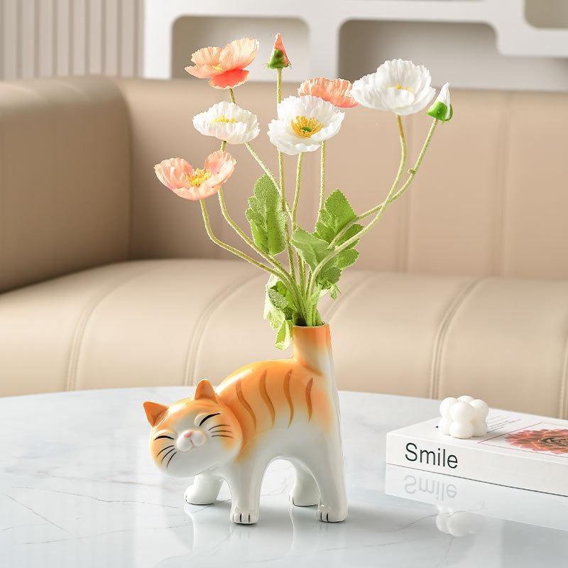 Cute Ceramic Cat Vase Hydroponic Vase Desktop Ornament Home Decor Garden Decoration