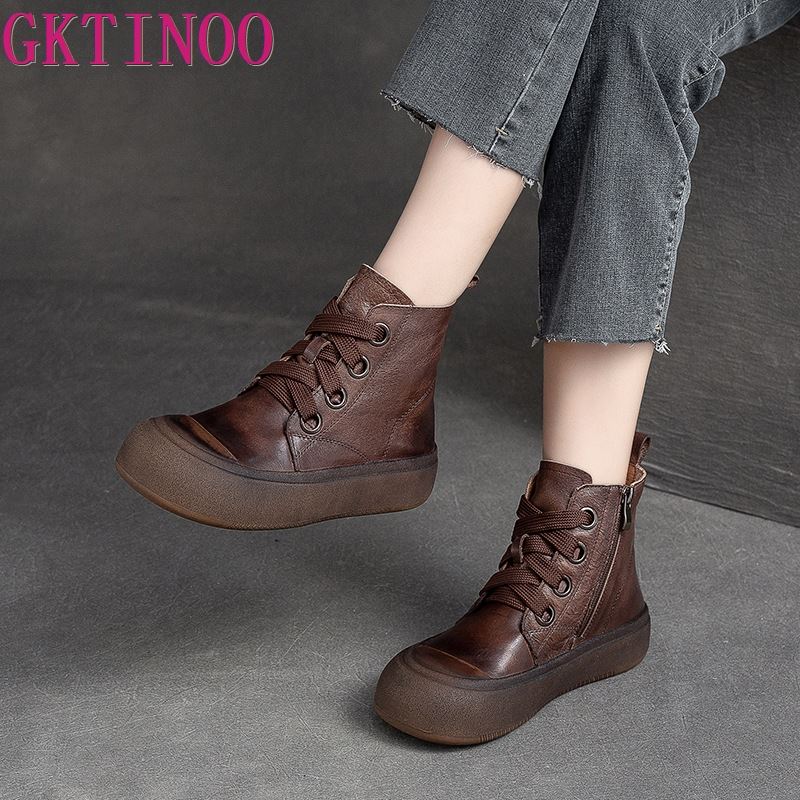 GKTINOO 2025 Genuine Leather Boots for Women Autumn Winter Shoes Thick Sole Cow Leather Women Ankle Boots Brand Ladies Footwear