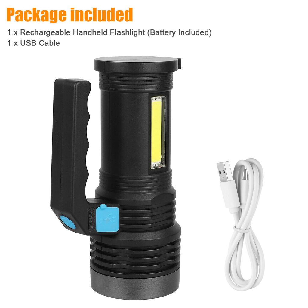 Handheld Flashlight 4 Modes Portable Rechargeable Ip44 Waterproof Super Bright Led Searchlight Spotlight